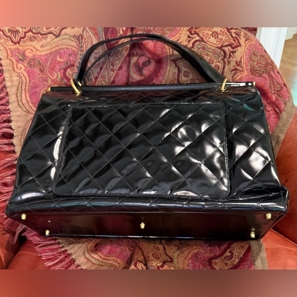 Chanel Quilted Patent Leather Frame Tote, Black - Picture 2 of 6